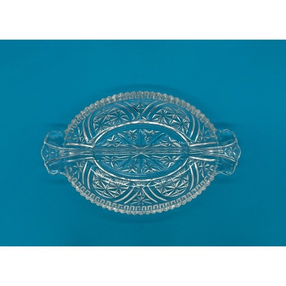 Vintage Anchor Hocking Clear Glass 2 Part Divided Relish Dish Stars & Bars - Picture 5 of 6